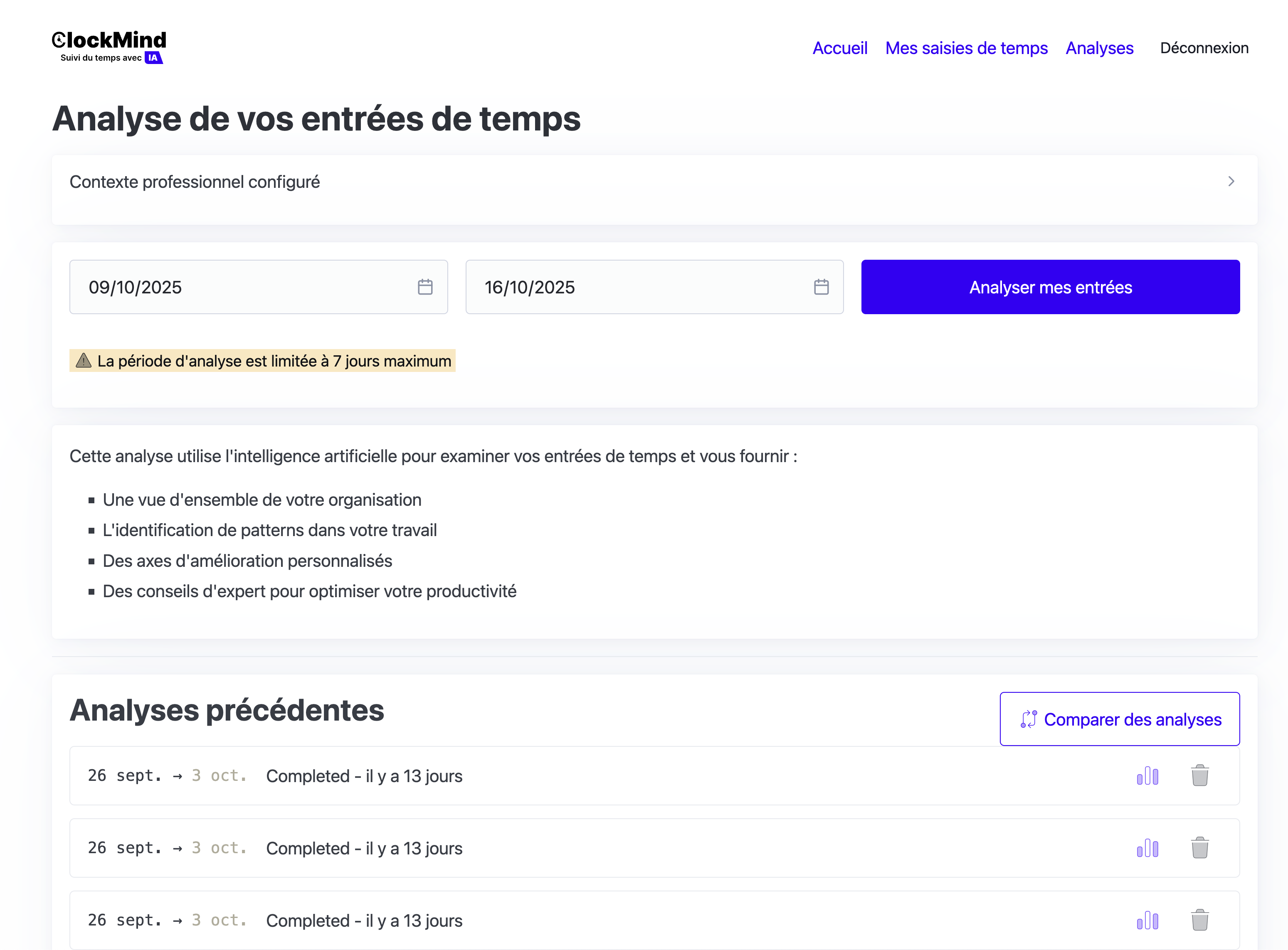 Liste complète des analyses