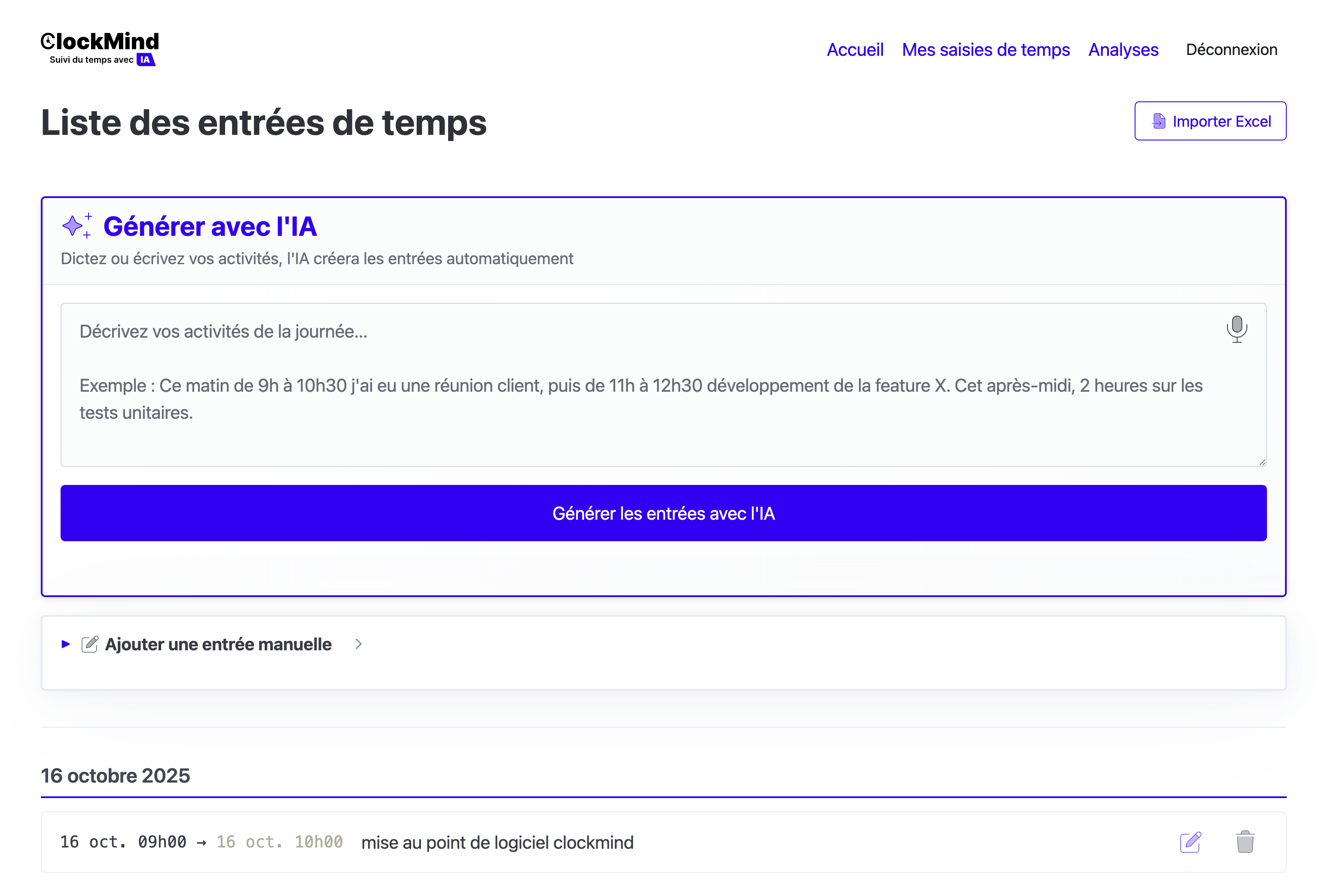 Génération automatique d'entrées de temps par IA
